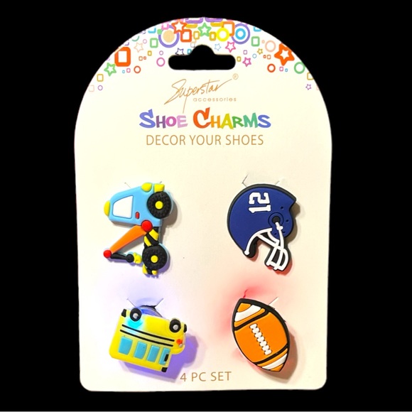 Light Up Shoe Croc Charms Set of 4 Tow Truck, Football Helmet, Bus & Football - Picture 3 of 3